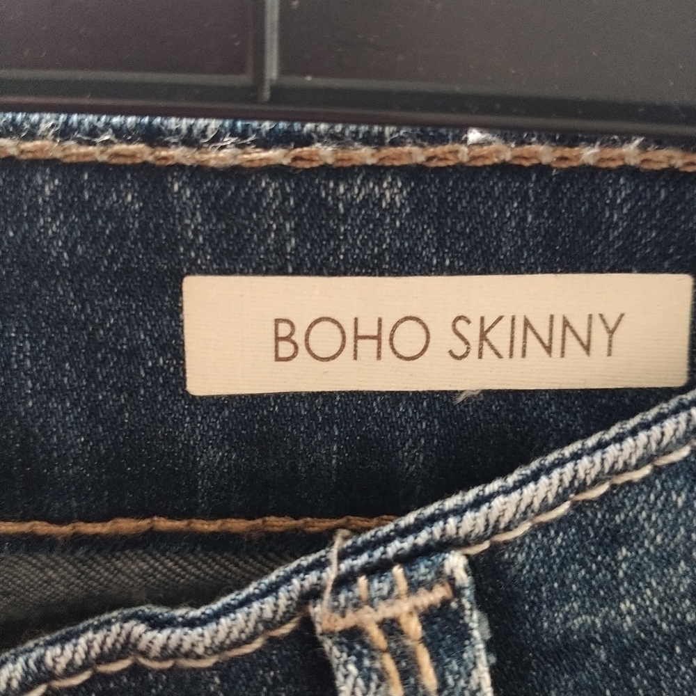 Vintage America Applique Boho Skinny Jeans 14R - Picture 9 of 14